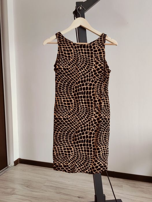 Sukienka wiskoza beżowo czarna snake print M 38