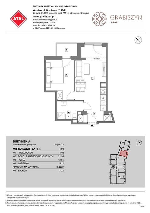 2-pokojowe mieszkanie 44m2 + balkon