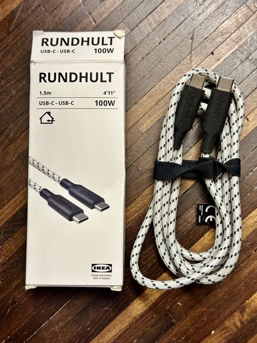 IKEA kabel RUNDHULT USB-C na USB-C czarny/biały 1.5 m/100W iPhone 17