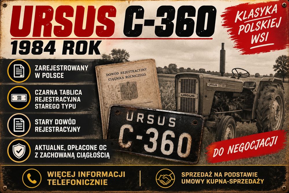 Ursus C-360, 1984 r. – czarna tablica, stary dowód, OC