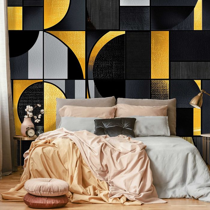 Fototapeta Żółte Czarne Geometryczna Figury Glamour Sztuka 3D + KLEJ