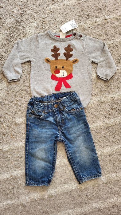 74 H&M NOWY sweterek sweter świąteczny z reniferem zestaw na święta