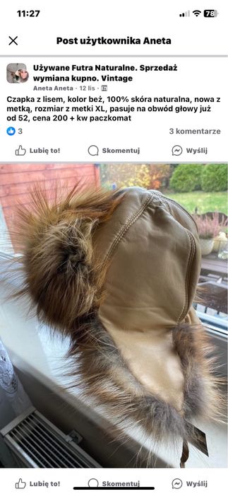 Czapka uszatka, skora i naturalne futro