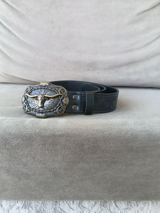122 cm czarny pasek z klamrą byk longhorn western