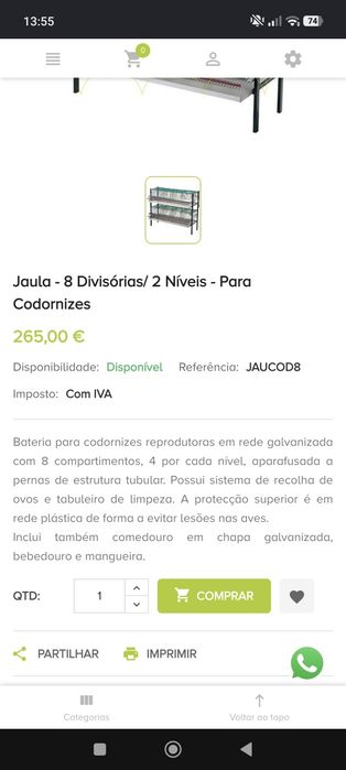 Jaula / gaiola / viveiro  de codornizes