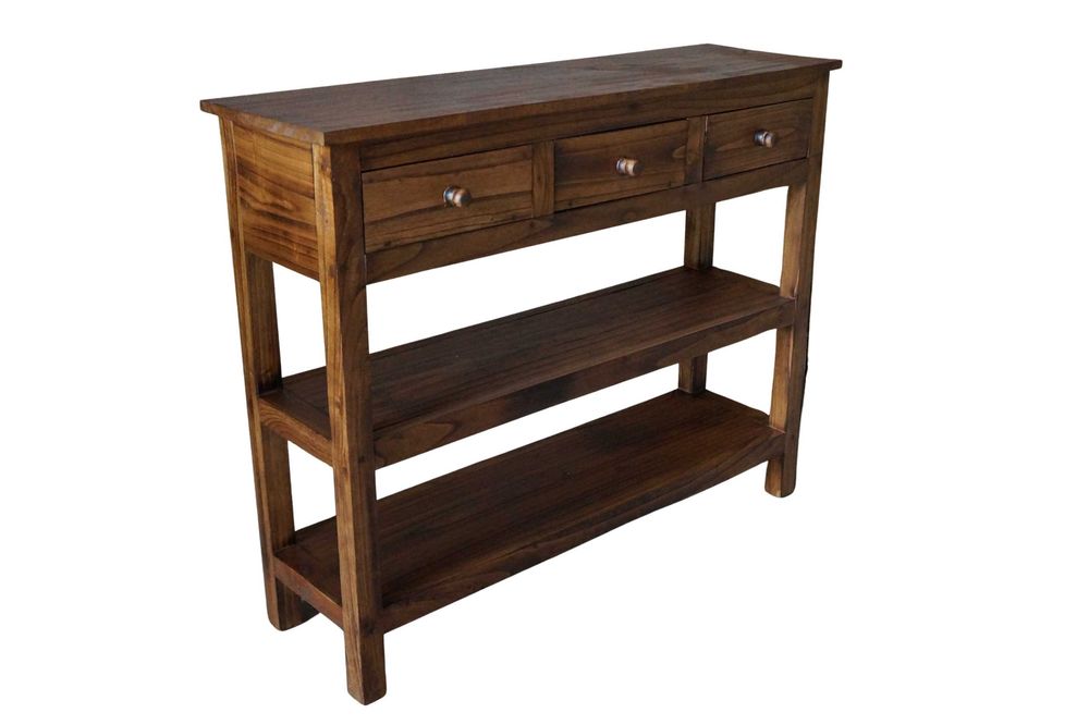 Drewniana konsola z szufladami 100x80 cm brąz vintage