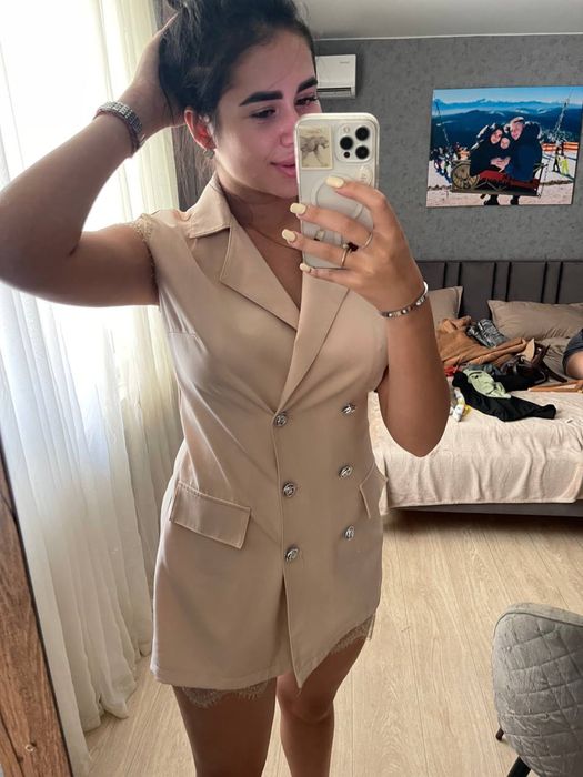 Платье ромпер бежевое