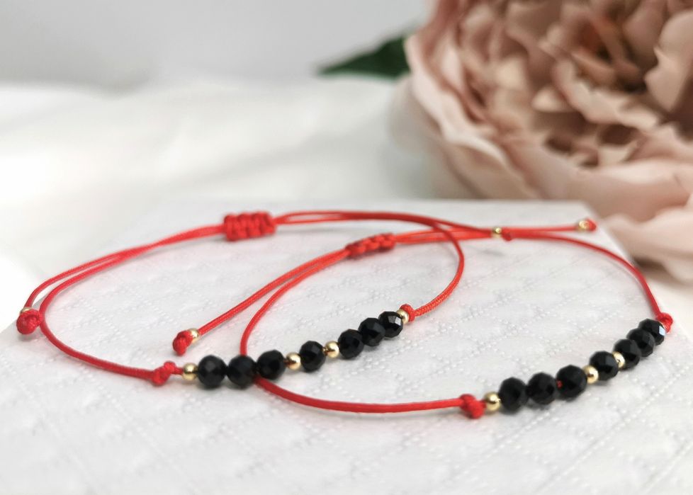 Bransoletka szczęścia czarny turmalin czerwona amulet talizman ochrona