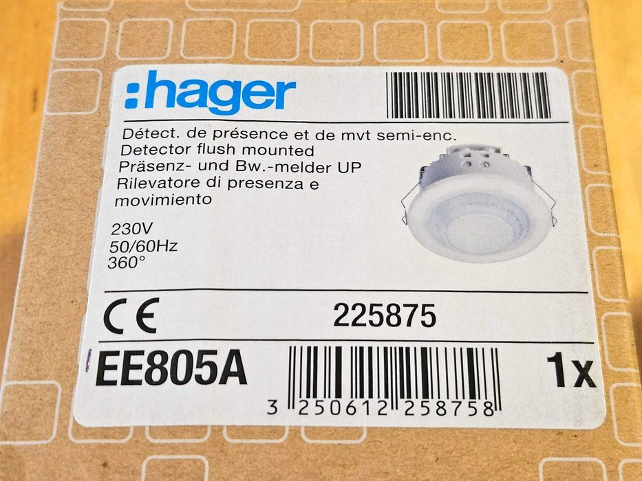 1x Detetor movimento 360° HAGER EE804A saliente/EE805A encastrar creme