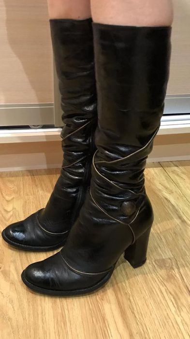 Кожаные сапоги сапожки шкіряні чоботи з натуральним міхом, размер 36