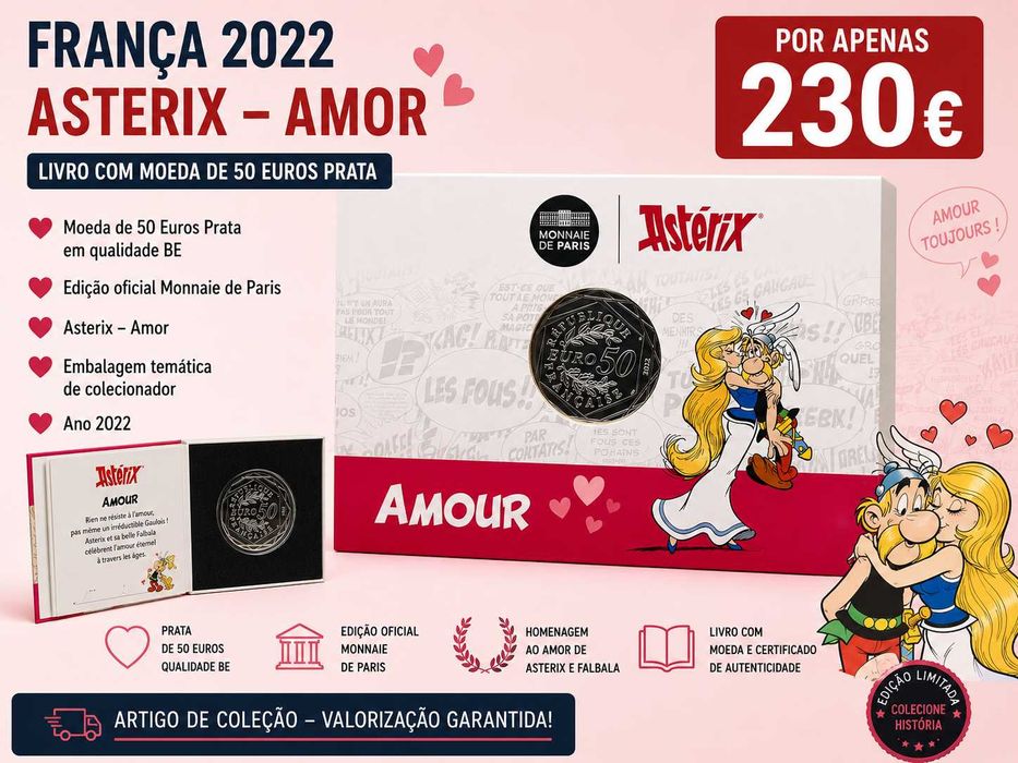 França 2022 - Livro com moeda de 50 Euros Prata - Asterix - Amor