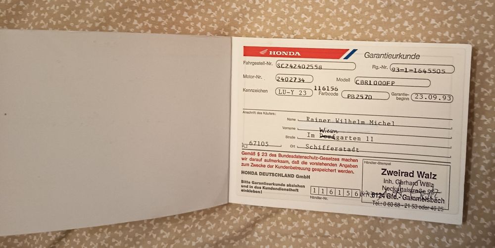 HONDA CBR 1000 F 1993 ORIGINAL 20000km