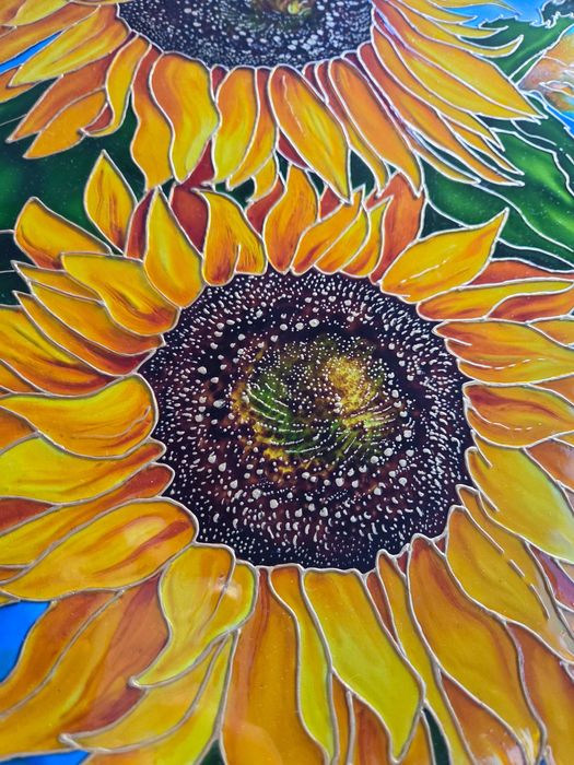 Słoneczniki obraz namalowany farbami do szkła 40x30 cm