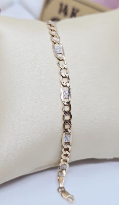 Złota bransoletka splot figaro z blaszką próba 585 14k Używane