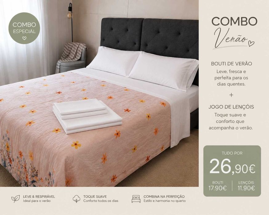 Conjunto de Cama Novo PraBella: Colcha Bouti + Jogo de Lençóis