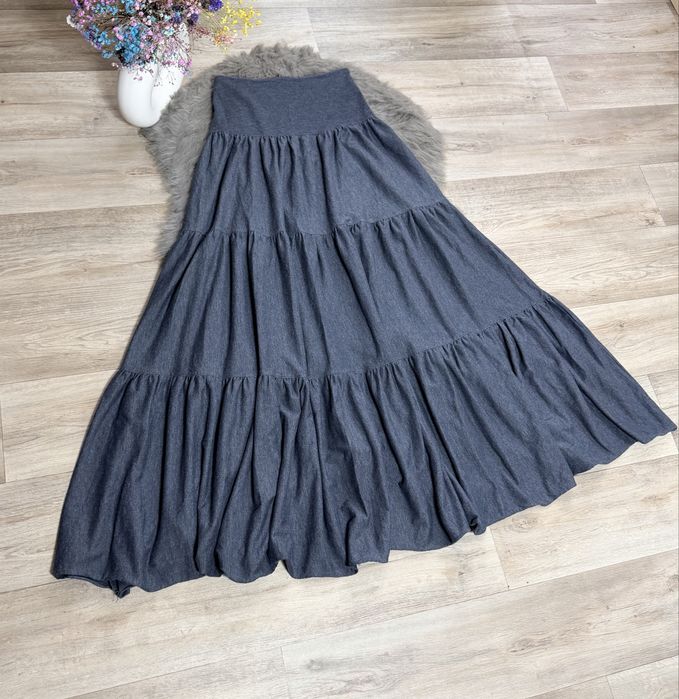 Spódnica długa ciemnoszara maxi z falbankami kloszowana boho dresiara Risk Made in Warsaw XS 34