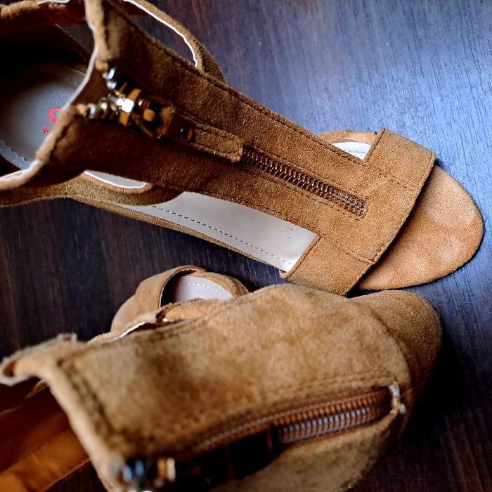Sandały zamsz słupek camel 37 karmel sexy