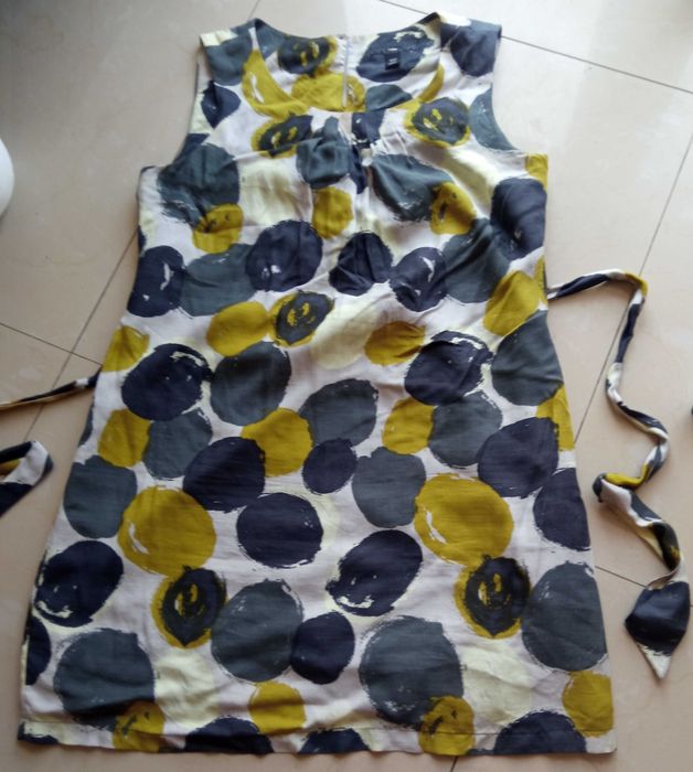 H&M sukienka 110 cm pachy 46 limonka szary modal wiskoza grochy biuro
