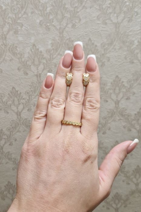 Позолочений комплект сережки та каблучка xuping