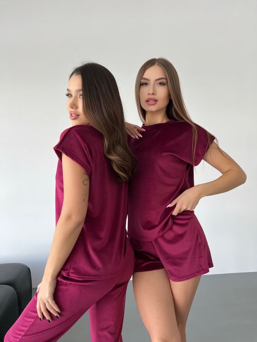 Плюшева піжама / жіноча піжама трійка /велюрова піжама 3в1 + розмір 52