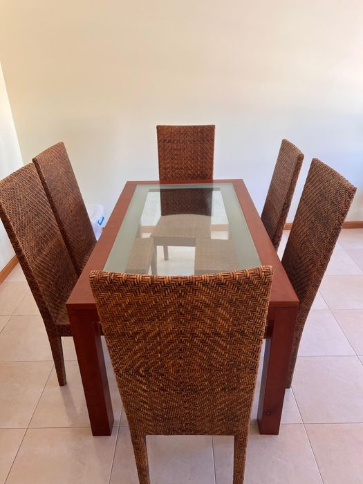 Conjunto de 6 Cadeiras de Jantar em Vime / Rotim com Encosto Alto