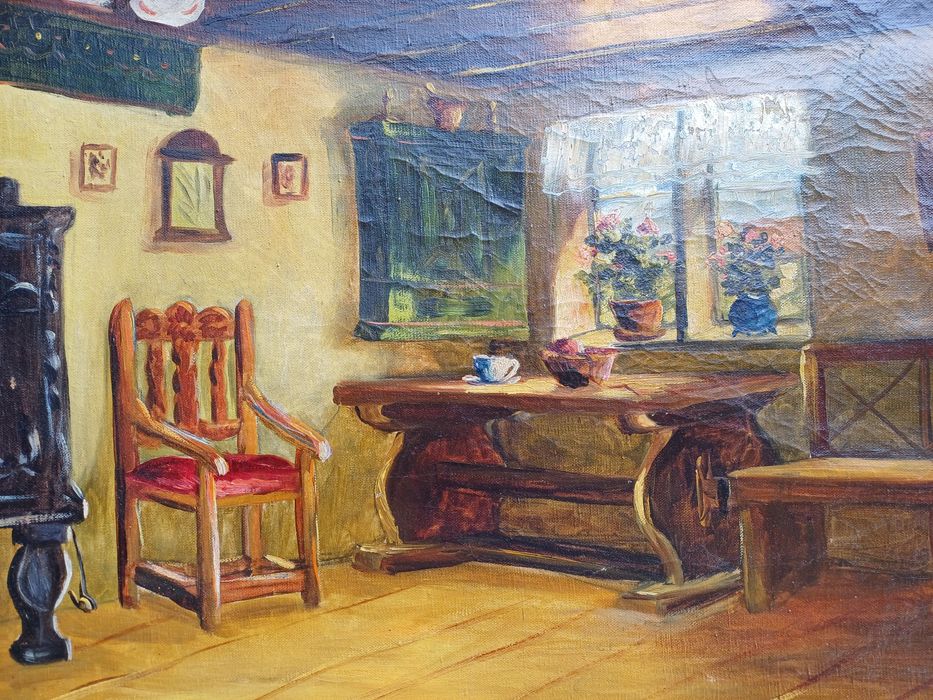 Stary obraz na płótnie sygnowany  .