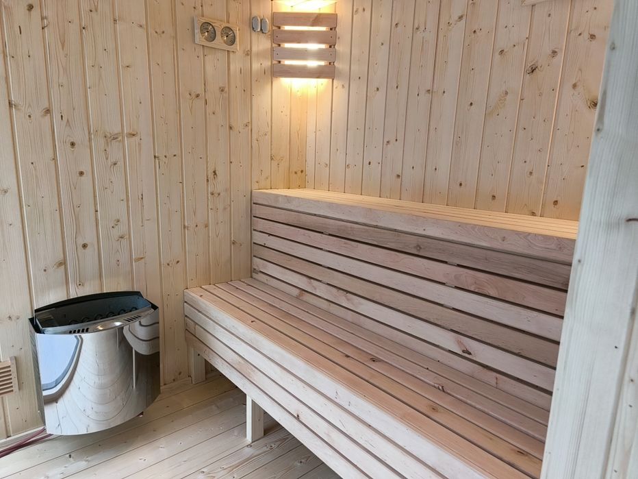 SAUNA zewnętrzna OGRODOWA 3,2x2,3 m Ocieplona +Piec + Witryna