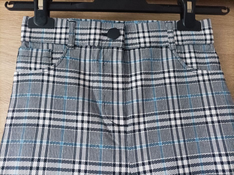 Spodnie/ legginsy/ jegginsy, w kratę, XS, wiskoza, szare/ czarne