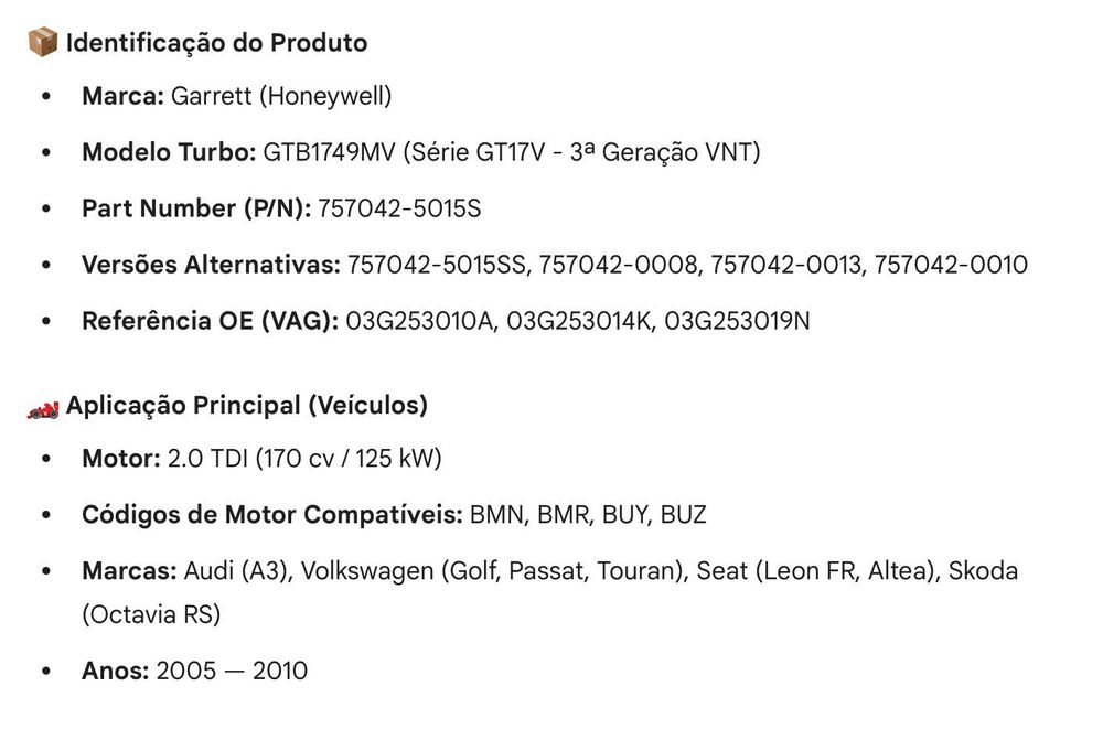 Turbo Garret Honeywell GTB1749MV (Série GT17V - 3ª Geração VNT) * NOVO