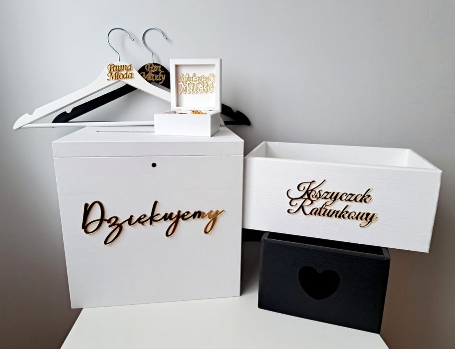 Duże Białe pudełko na koperty obrączki wieszaki koszyczki lustrzane