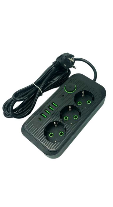 Пододовжувач, мереж.фільтр з 3 розетками і 4 USB розʼємами + 1 Type C