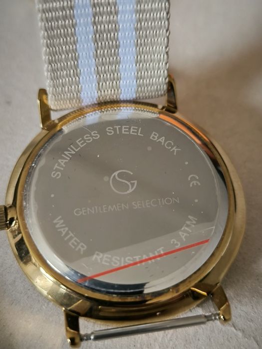 Gentleman Selection zegarek męski beżowy prezent dwa paski datownik