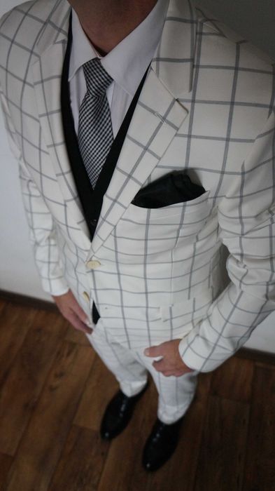 Garnitur Zara Man Roz. 50 Kol. Biały Krata Fit