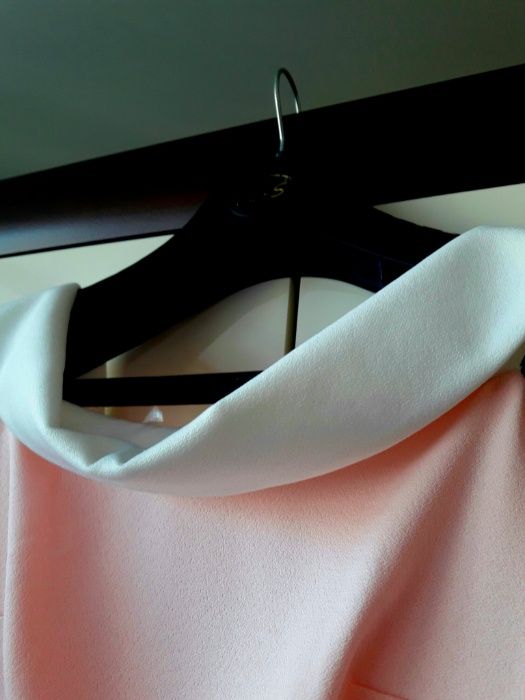 Sukienka koktajlowa, elegancka - różowa biała, rozm. S-wesele, komunia