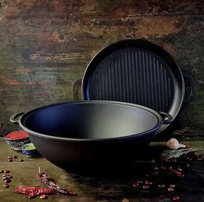 Казан чугунний 8,12,15,18л кришкою сковородою форми Wok В НАЯВНОСТІ