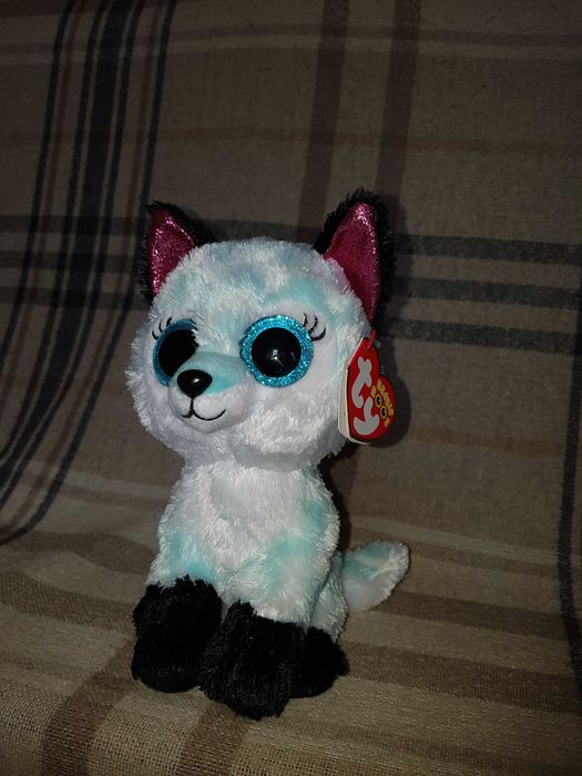 Ty beanie boos голубая лиса c ресничками и блестками ATLAS 15 см