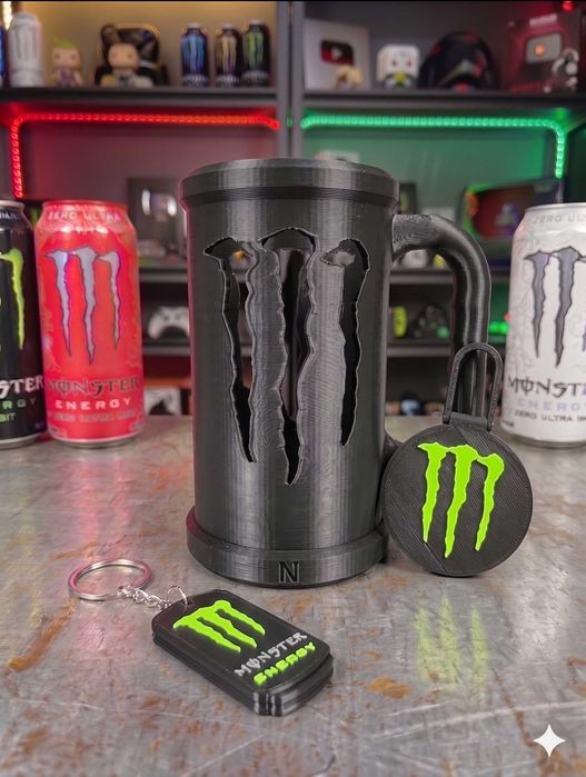 Kit Gamer Monster Energy - Caneca 3D + Porta-chaves