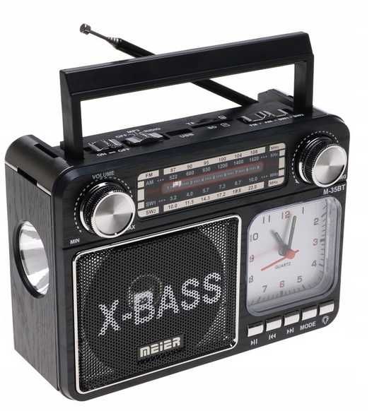 Radio Retro z Zegarkiem i Dużą Latarką 220v lub Baterie FM MP3 BT