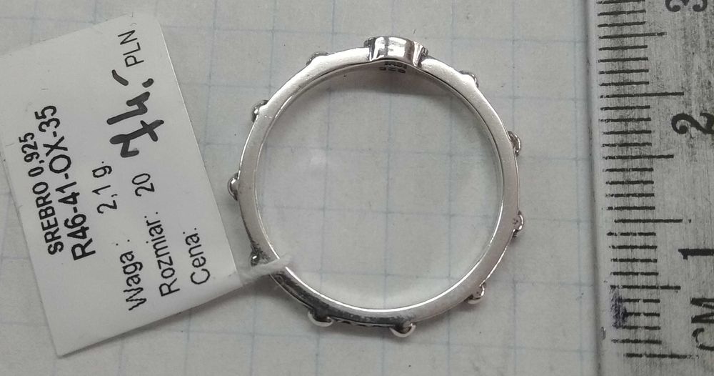 Obrączka koronka różaniec wąska Srebro 925 NOWE r.20