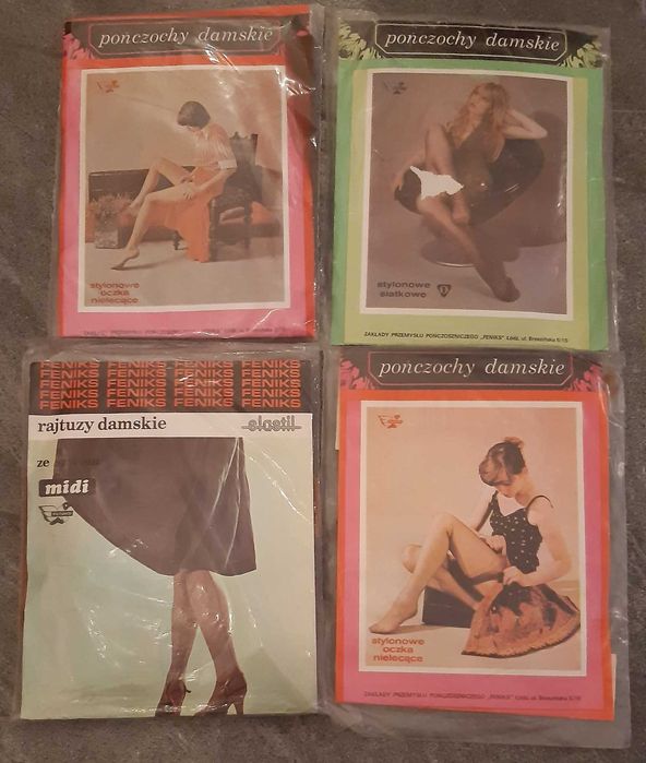 Unikat PRL 3 x Pończochy damskie stylonowe nielecące oczka 1 x Rajtuzy