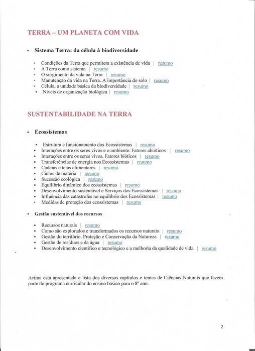 Material de apoio à disciplina de Ciências Naturais para o 8º ano