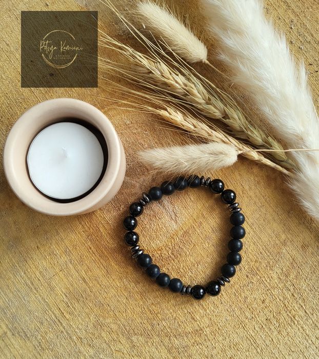 Bransoletka męska turmalin + onyks