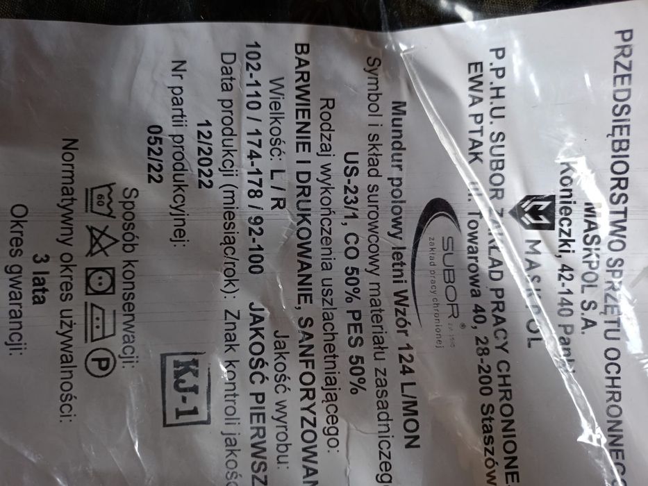 Mundur wojskowy, komplet , wzor 124 rozmiar L/R