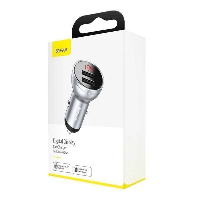 Ładowarka samochodowa Baseus z wyświetlaczem, 2x USB, 4,8A, 24W