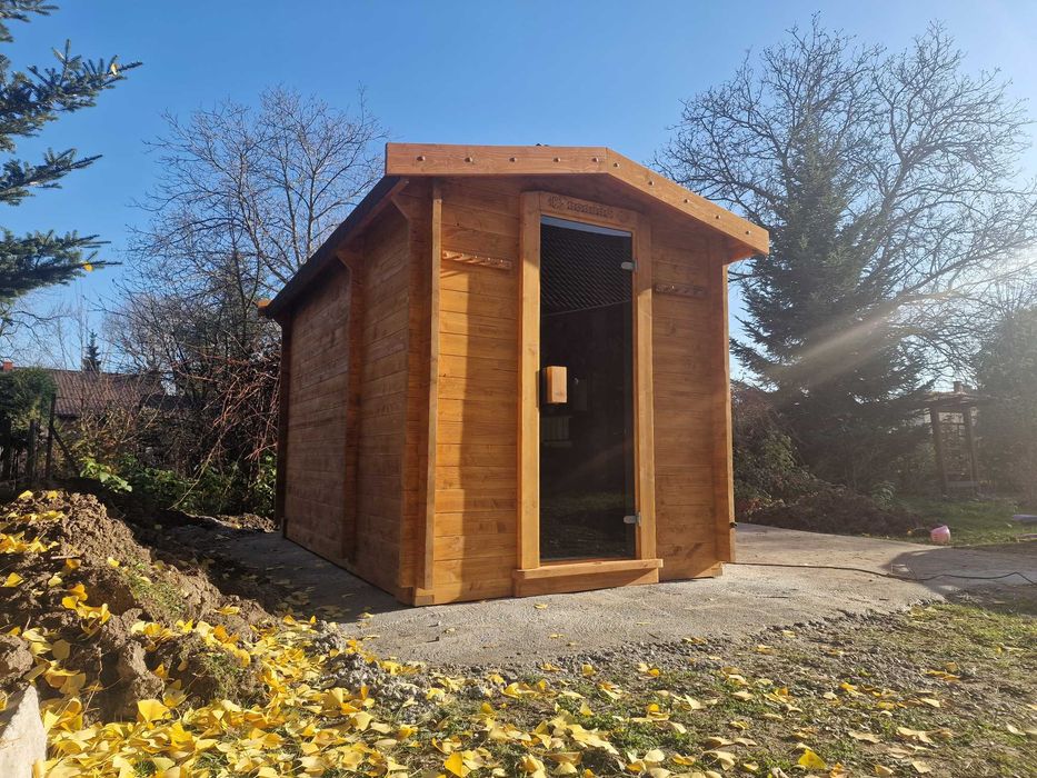 SAUNA FIŃSKA sucha ogrodowa typu domek HARVIA piec + kamienie