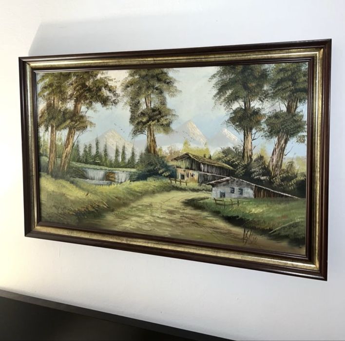 Pintura de paisagem, óleo sobre tela