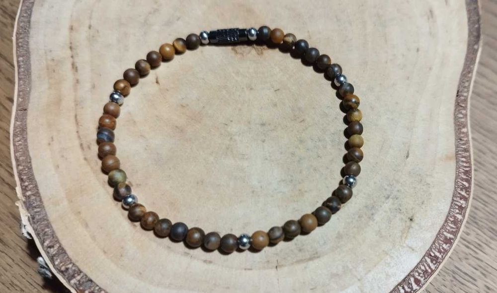 Bransoletka z matowych kamieni Tygrysie Oko męska damska