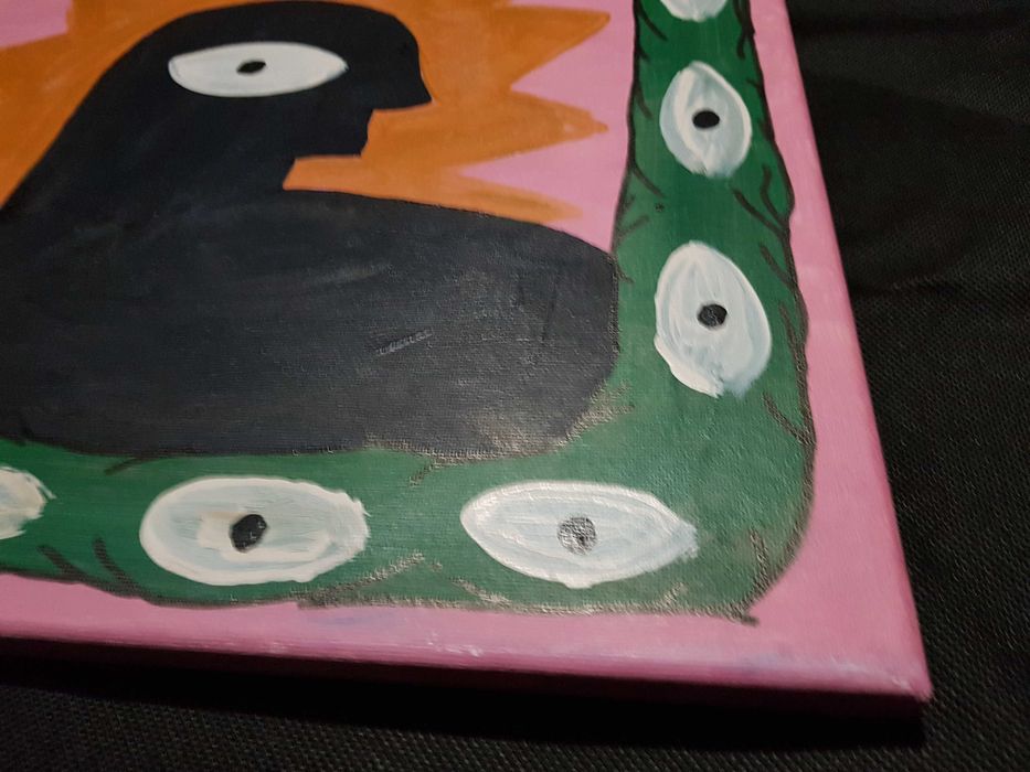 Obraz malowany na płótnie, abstrakcja różowy czarny