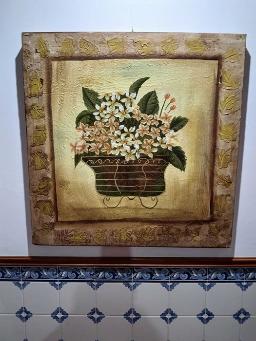 Quadro com pintura em tela, tons terra,novo