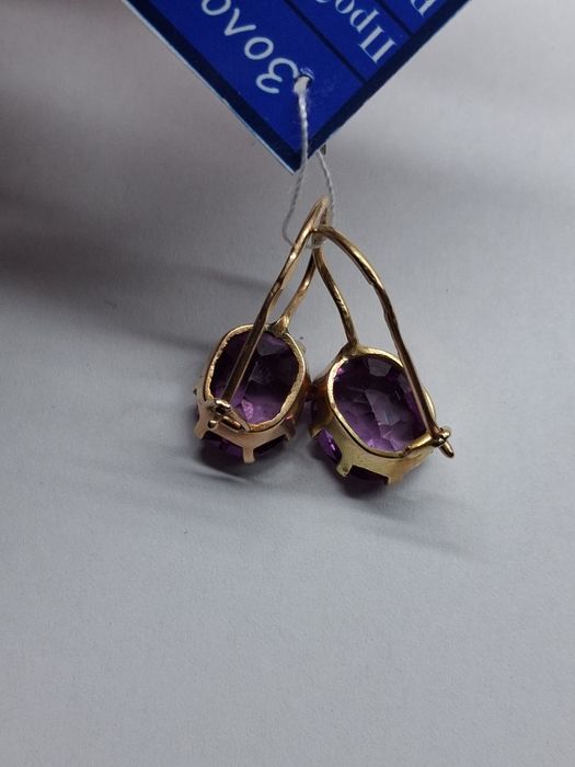 Золотые серьги с аметистом советское золото 583